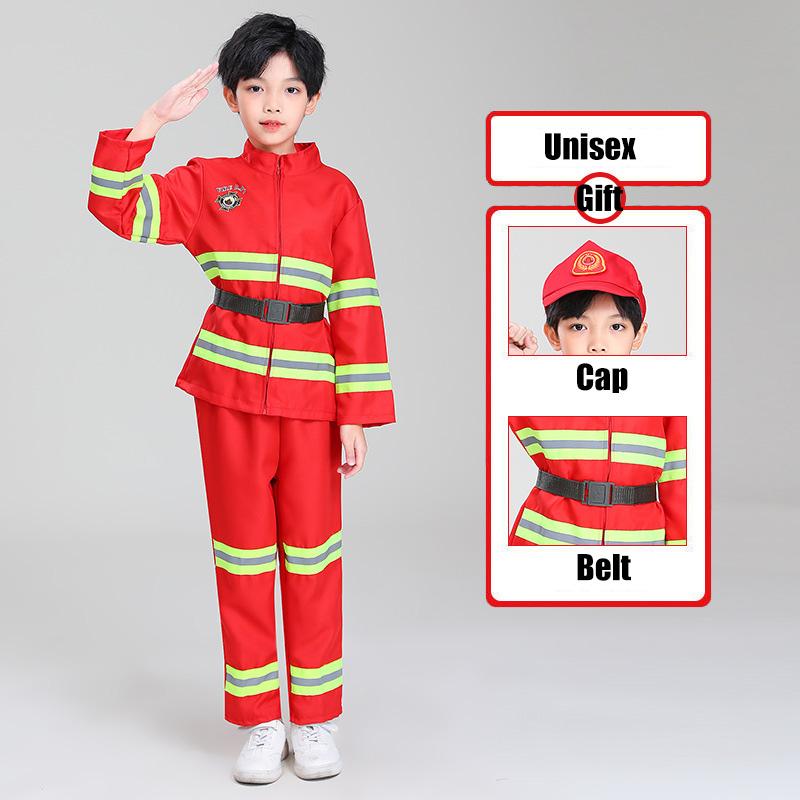 

Детский костюм Пожарный Пожарная сигнализация Сценический наряд Комплект униформы Реквизит для обучения безопасности StyleA,130cm/51.18in