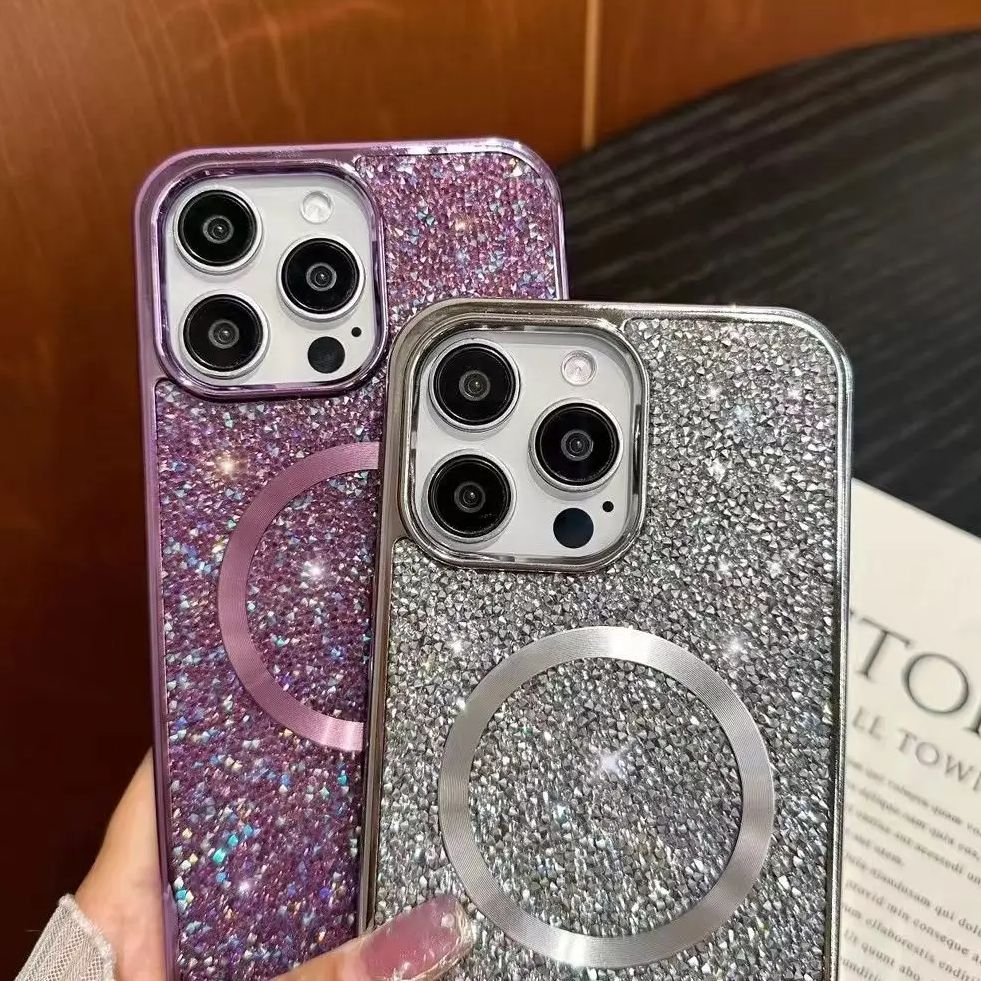 Plating Glitter Shiny Diamond Case For iPhone 17 Air 16 E 15 14 Plus 13 12 11 Pro Max Wireless Charge Magnetic For Magsafe Cover