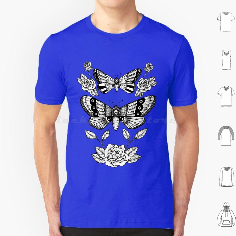 Death Moths T Shirt Big Size 100 Cotton Death Moth Roses Death Moths Moths Moth Black And White Fine Liner Detail Dot Work