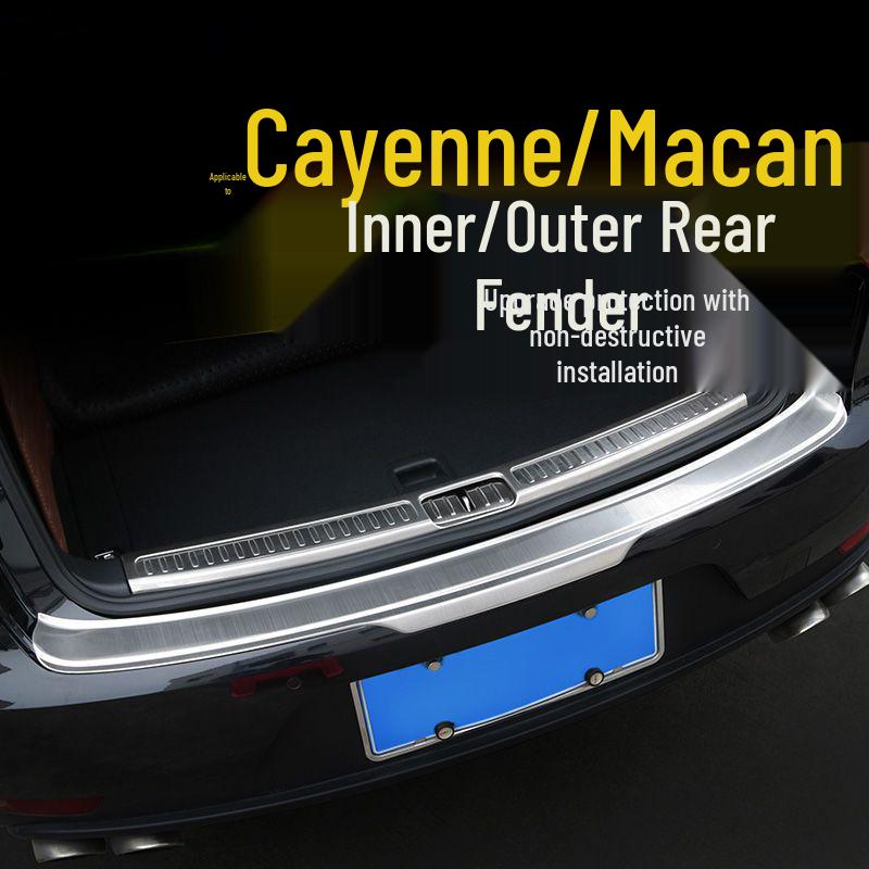 Stainless Steel Trunk Sill Strips for Porsche Macan & Cayenne Rear Bumper Interior Mods
