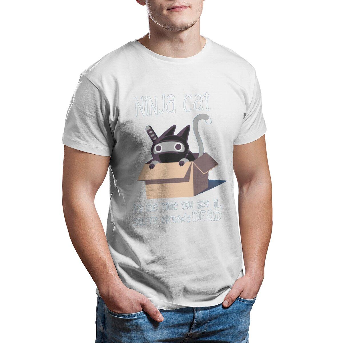 Ninja cat Japanese Samurai Cat retro TShirt for Men Novelty  100 cotton printed mens graphic tshirts plus size men clothing S