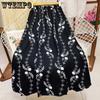 Wysoka talia i cienkie kwiaty Spódnica damska Elastyczny pas Średniej długości Spódnica trapezowa Codzienny Casual Wiosna i lato