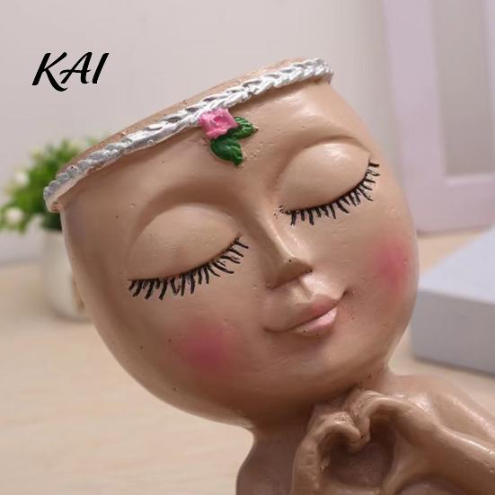 Indoor Outdoor Garden Decor Face Planter Pot, Cute Resin Head Vase for Succulents Flowers, Decorative Flower Pots Unique Bedroom Desk Shelf