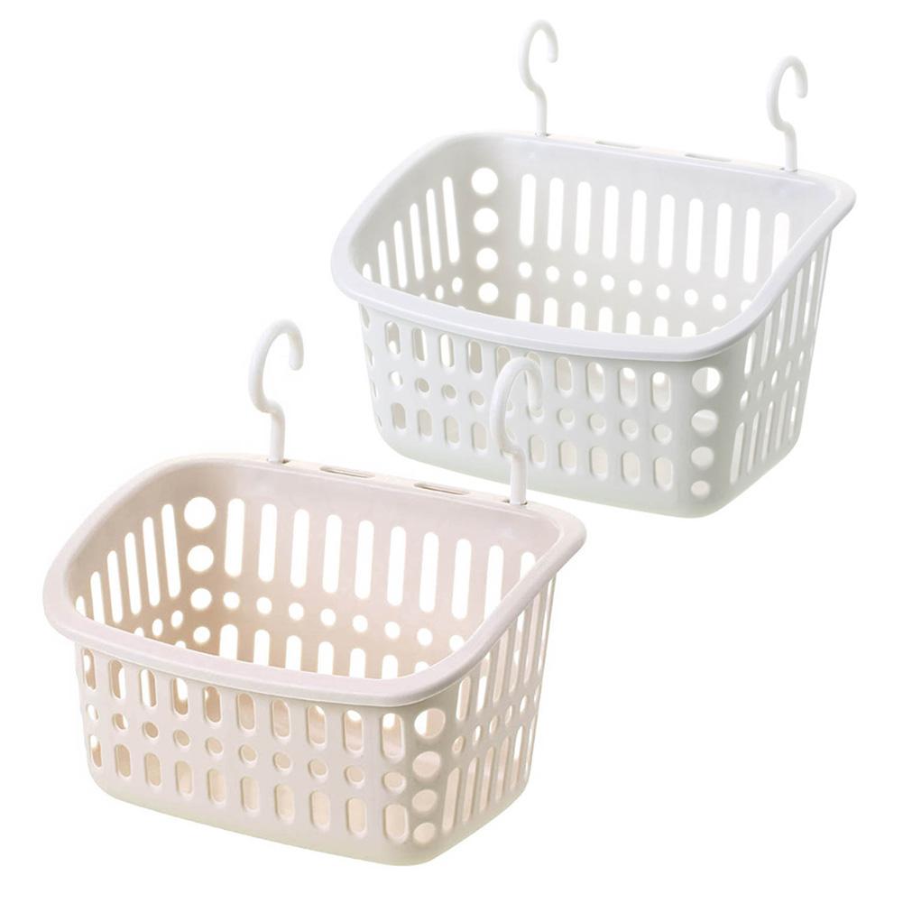 Creative rotating hook bathroom plastic basket (large rectangular gray and white)
