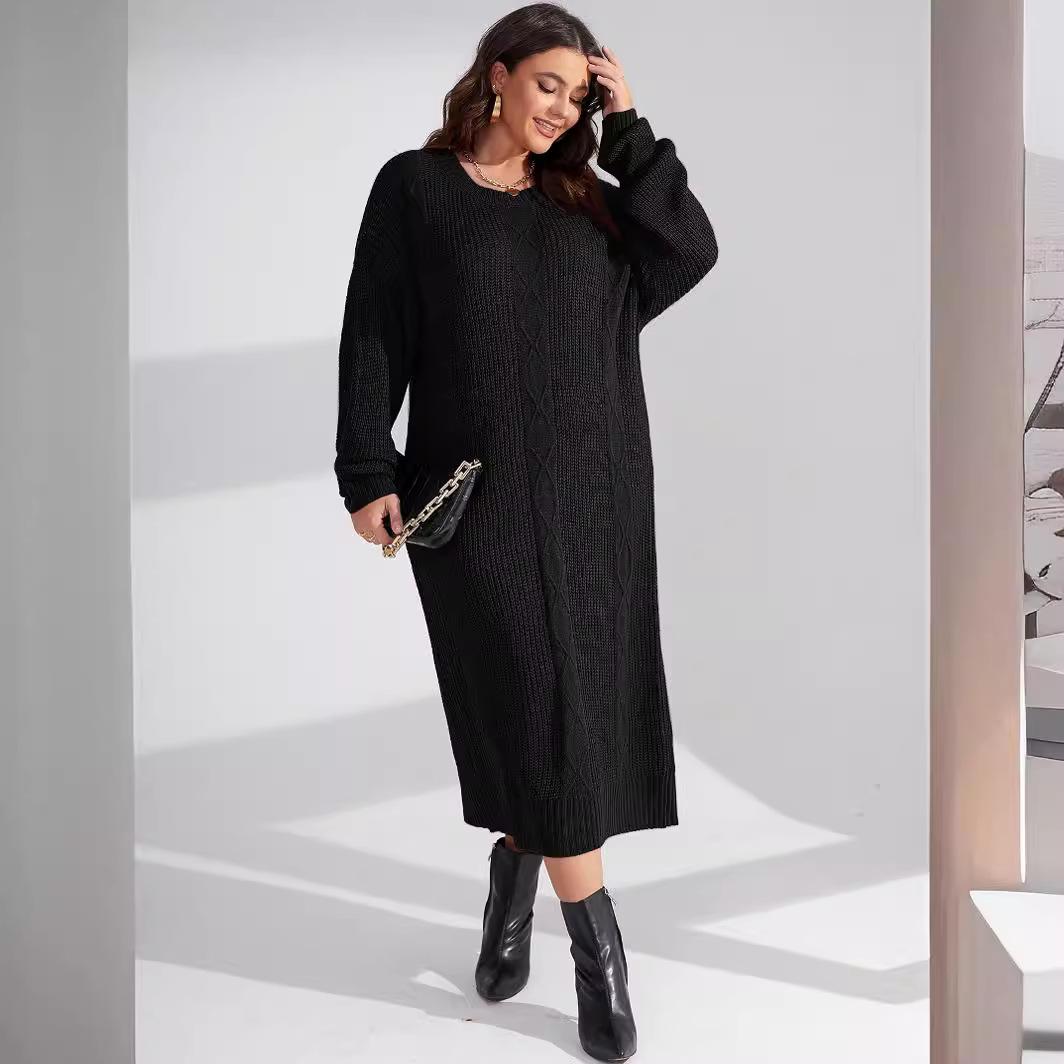 

Женское элегантное длинное трикотажное платье с круглым вырезом и длинным рукавом, свободное мягкое платье-свитер, повседневное модное удобное длинное трикотажное платье-свитер