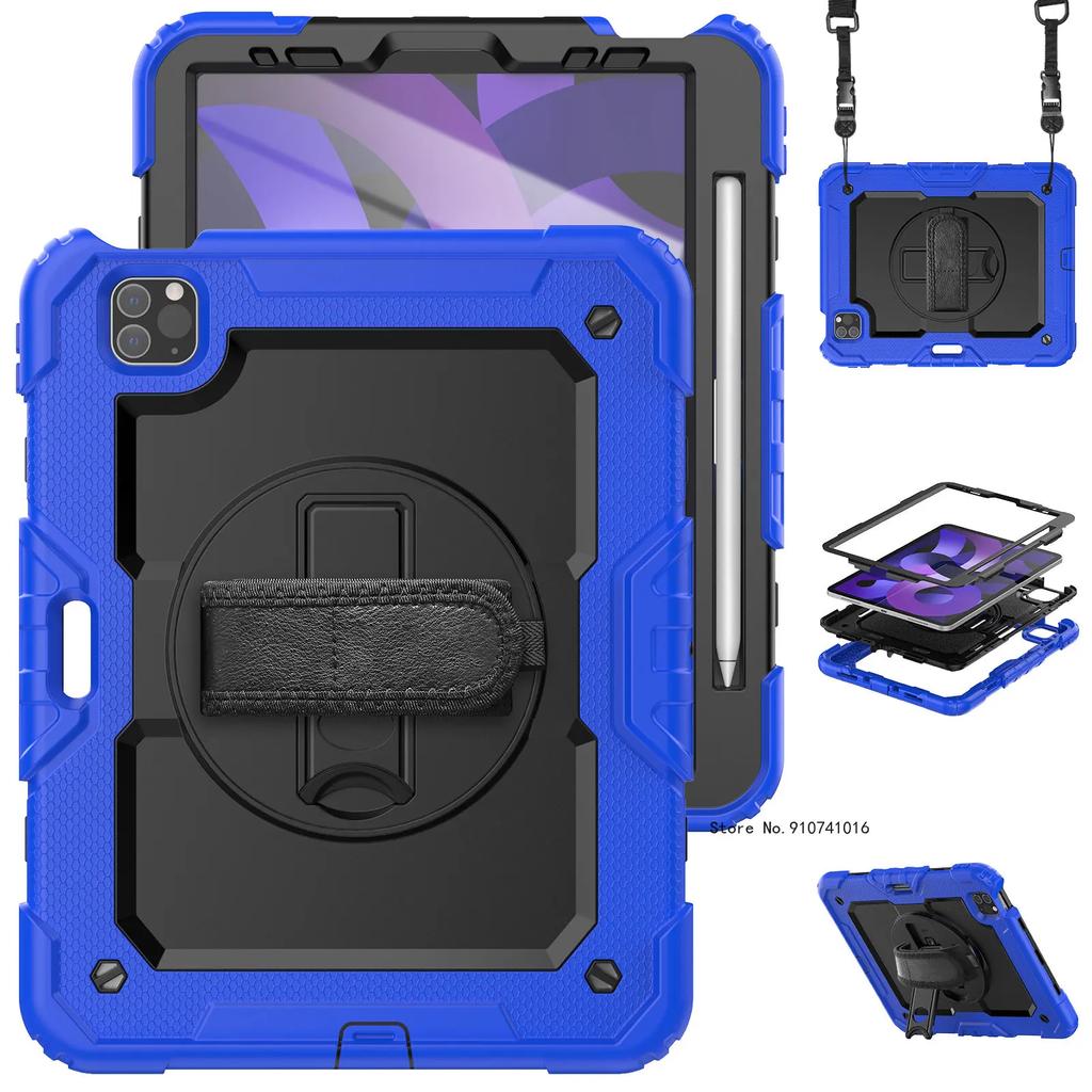 Stoßfeste Hülle für iPad A16 11. 2025 Air 11 Ständerabdeckung iPad Pro 11 12.9 13 2018-2024 Air 4 5 10.9+Bildschirmschutz+Riemen
