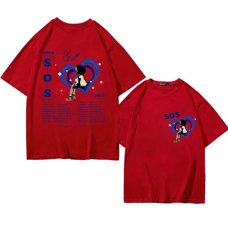 Singer SZA SOS Tour Print T-shirts Unisex Women Vintage Casual Pure Cotton T Shirt Summer The High Street Fashion Oversized T-shirt