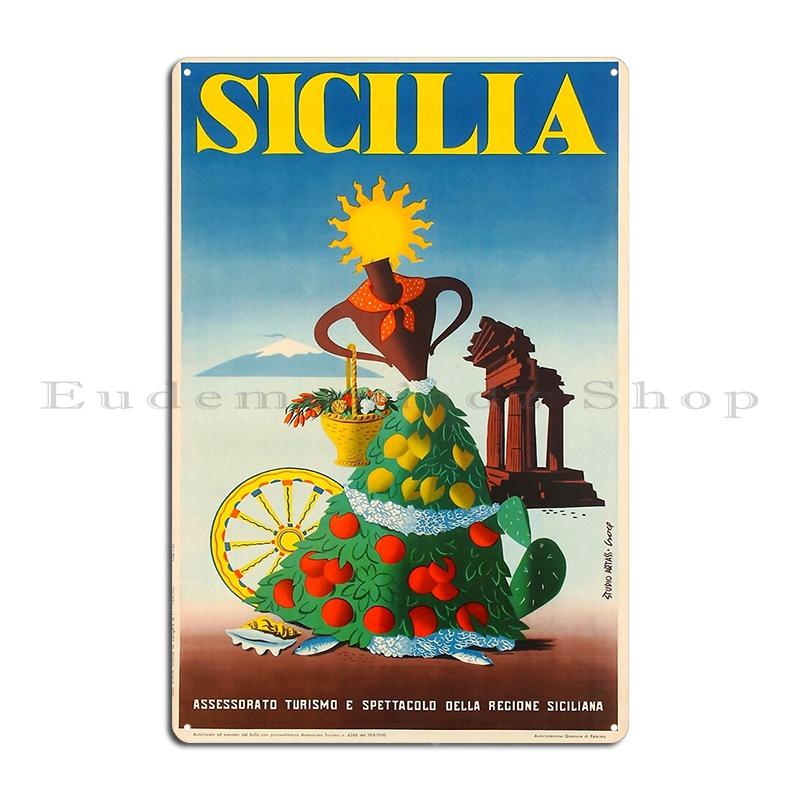 

1947 Sicily Italy Travel Poster Eternal Spring Metal Sign Garage Rusty Pub Garage Plaques Designer Sicily Italy Tin Sign Poster 20x30cm（7.8x11.8inch）