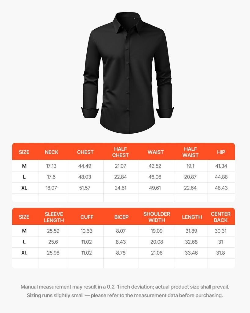 Men's Button Up Shirt, Mens Long Sleeve Wrinkle-free Button Down Dress Shirts, Slim Fit Soft Stretch Fabric for Business Casual or Formal, Work,