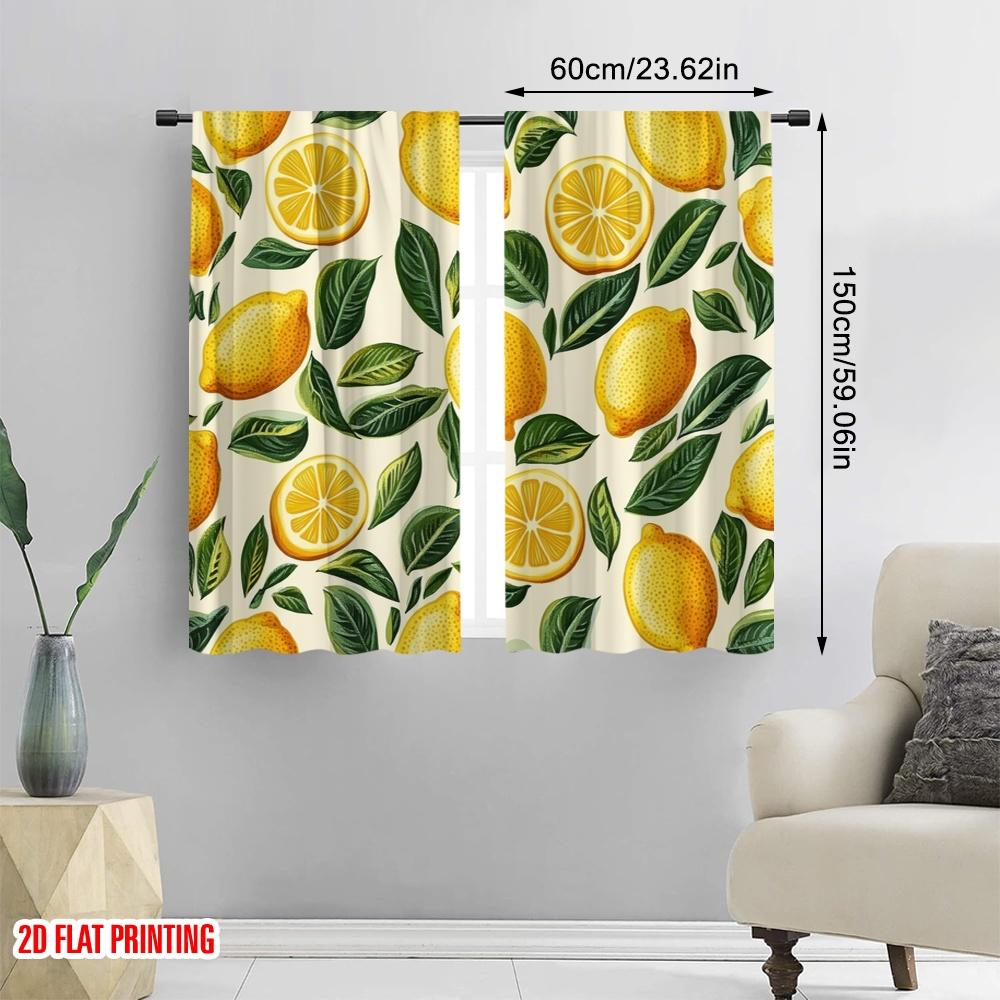 2 szt., druk płaski 2D Zasłona Popularny wzór liści cytryny Poliester (bez pręta) Wszechstronny Do Salonu, Sypialni, Domu