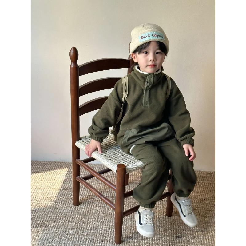 Winter Children Polar Fleece Sweatshirt Set Boys Girls Plus Velvet Thick Warm Suit Kids Casual Sports Outfits