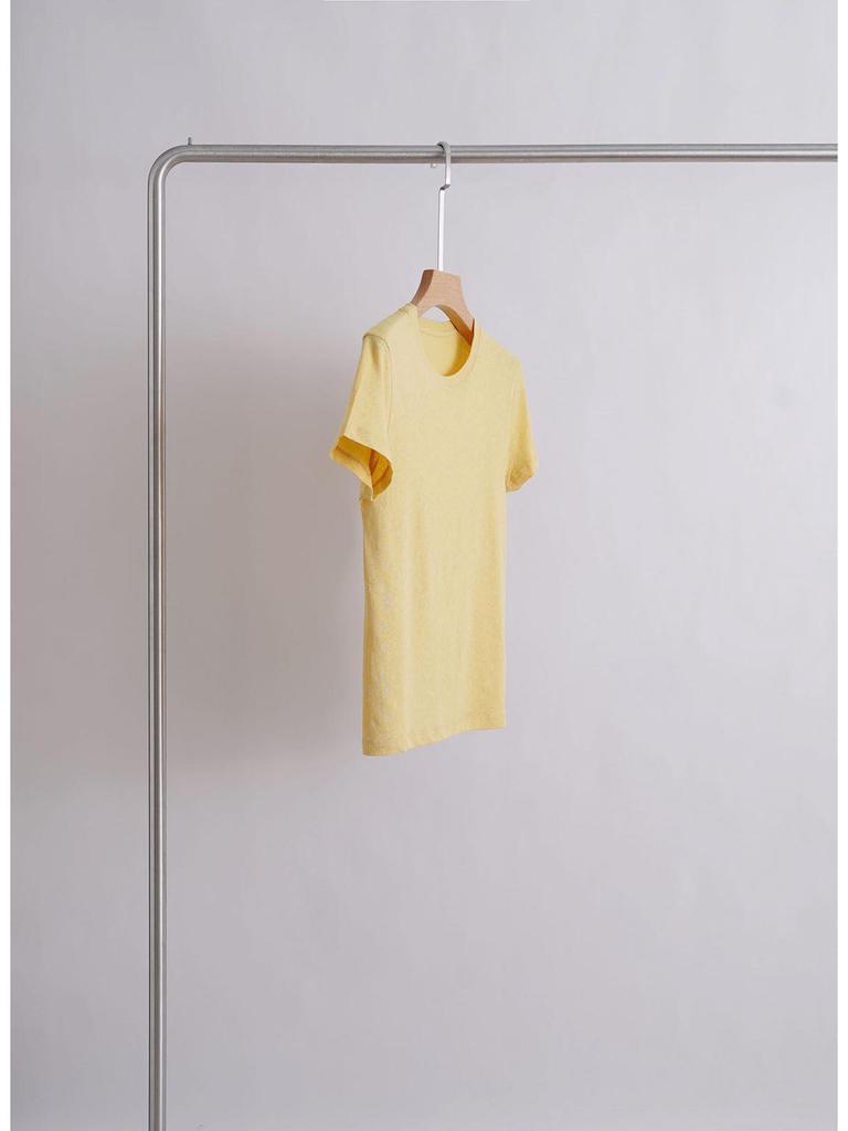 Slim Fit Round Neck Short Sleeve Women's T-shirt in Bright Spring Day Creamy Goose Yellow, Soft Bamboo Linen Cotton Blend