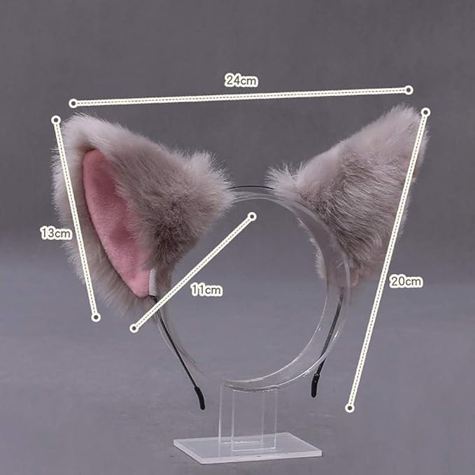 Qintreesify Süßes Katzenohren-Stirnband mit langem Fell und Fuchsohren, Cosplay-Stirnband mit Glöckchen, Kopfschmuck für Party-Kostüme, Halloween-Haarreif, Weiß