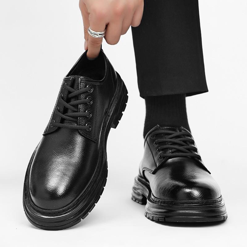 Mens Dress Leather Shoes Low-Cut Round Toe Business Formal Office Wear Casual Synthetic Slip Resistant Rubber Sole