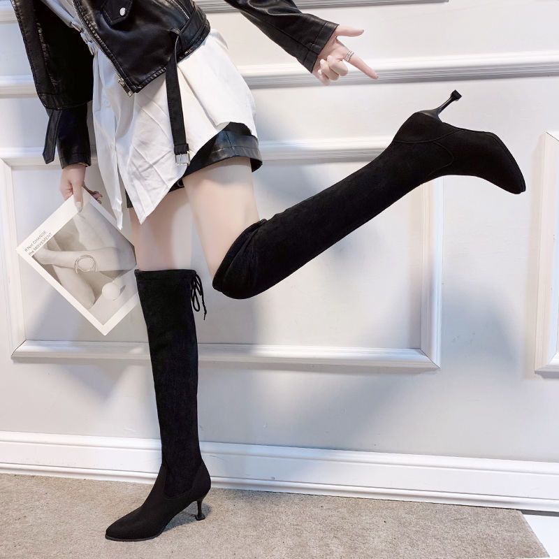 Skinny Heel Boots Women's High Boots Sexy Elastic Skinny Boots Women's Pointed Heel Over Knee Boots Women's 2025 New