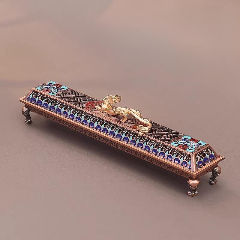 

National Style Enamel Chi dragon Incense Burner/Zinc-copper alloy Incense Box Tea Room Study Office Purification Air Products