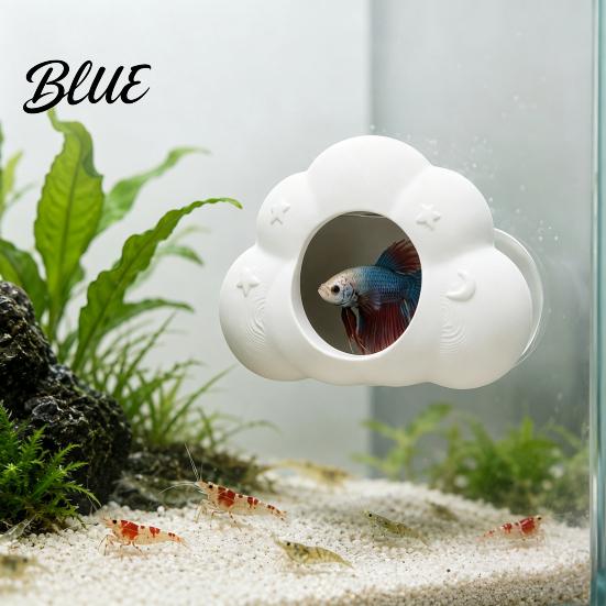 Underwater Resting Place Cloud Shape Aquarium Cave, Betta Fish Hideout with Suction Cups, Tank Landscaping Decorative Shrimp Cave for Tanks Decor