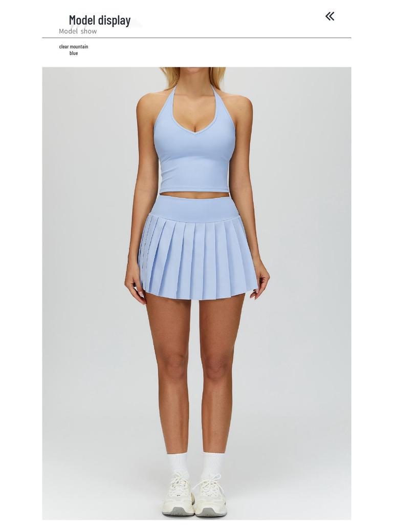 Alosco Plissiertes Yoga-Tanktop & Rock Set - Doppellagig Tennis/Golf/Laufen Fitness Zweiteiler