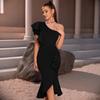 European and American Sexy Ruffle Edge Single Shoulder Fashionable and Thin Dress, Elegant Temperament, Evening Dress Hosted by the Party