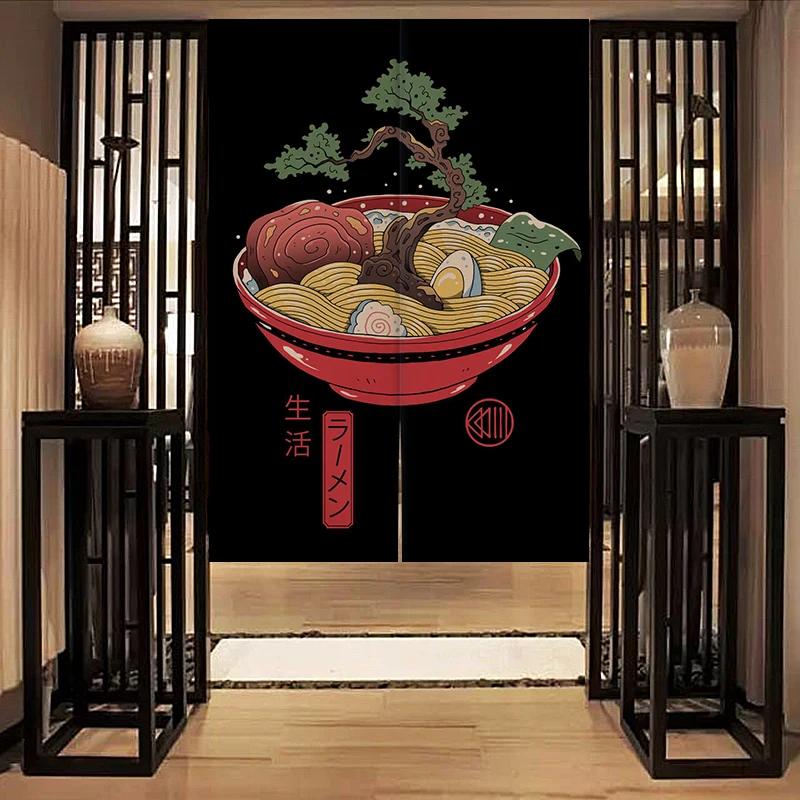 Nordic Door Partition  Kitchen Snack Shop Restaurant CurtainJapanese Sushi Dharma Fish Door Curtain Printing Bedroom Window