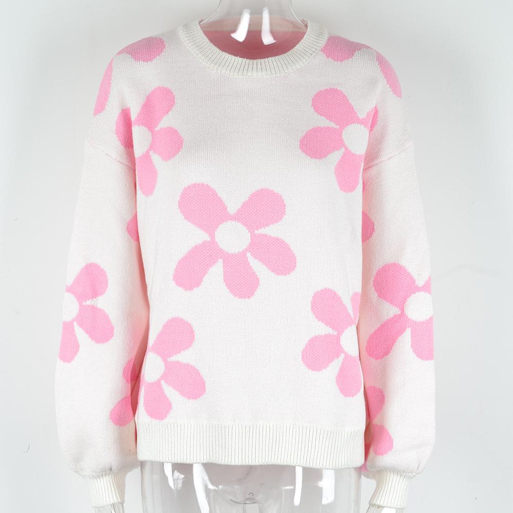 2023 Autumn/Winter Women's Casual Printed Sweater Pullover Flower Large Size Sweater