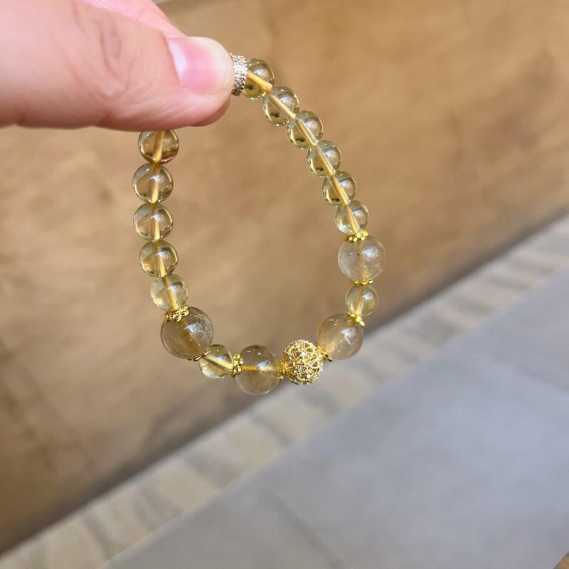 Handmade Natural Citrine Bracelet With Rutilated Quartz Beads 8mm Large Stylish Minimalist Womens Jewelry Gift