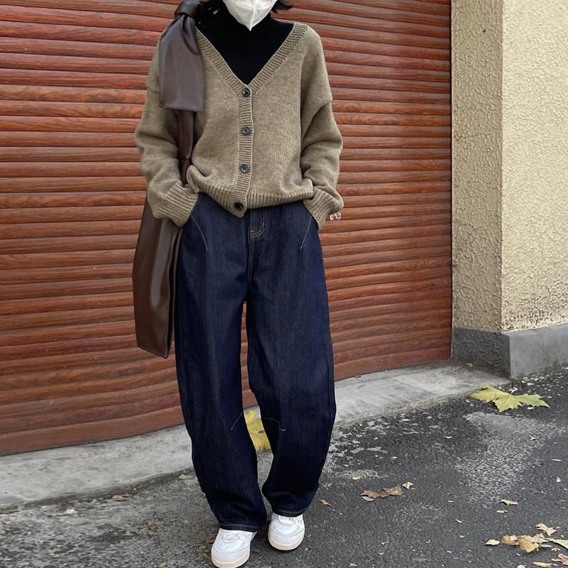 Johnature Winter Vintage japanische verdickte Denim Jeans lässig alle Mathematik voller Länge lose Taschen Frauen Hosen