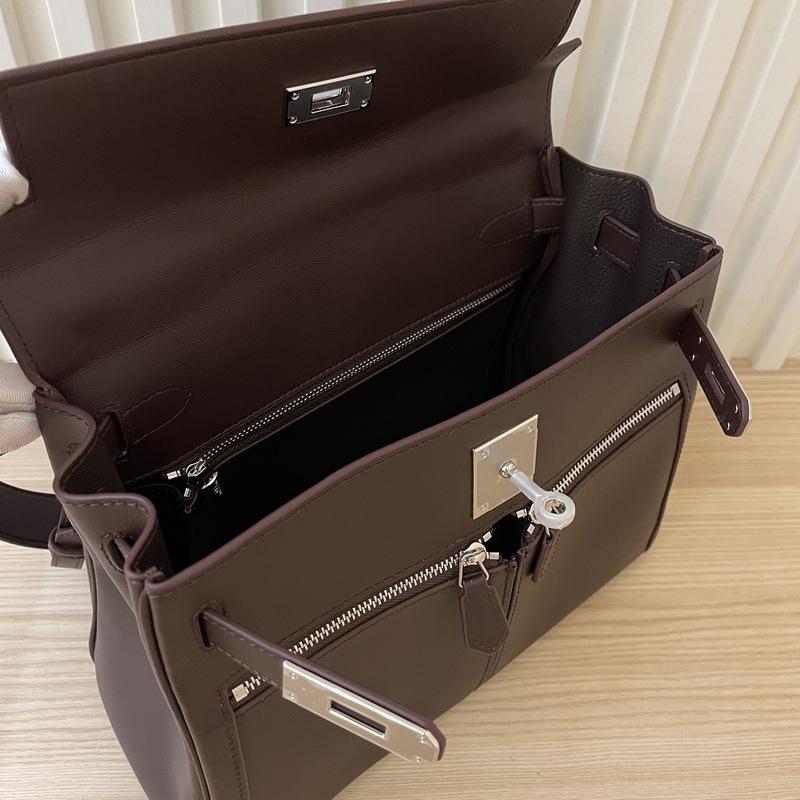 2025 New Leather Swift Leather Women's Bag Double Pocket Zipper Portable Shoulder Diagonal Span Fashion Buckle Women's Bag