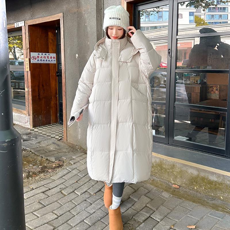 Large size winter thickened long over-the-knee loose version cotton clothes fashionable new warm women's hooded jacket