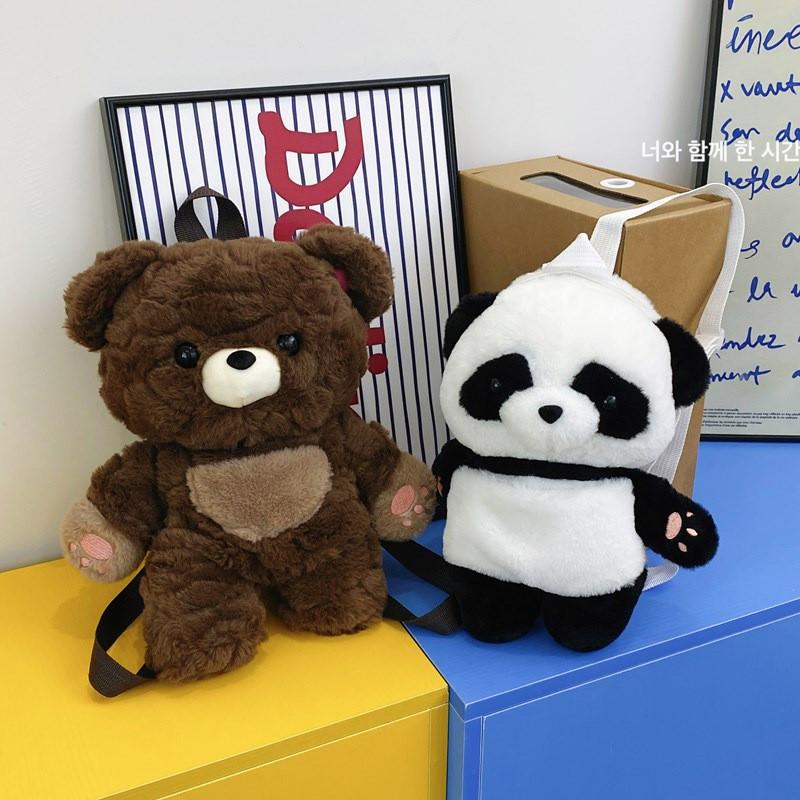 Brown Panda Bear Plush Toy Backpack Animal Bag With Adjustable Straps Shoulder