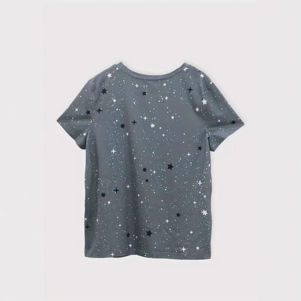 Summer Round Neck 3D Sun and Moon Print Top Fashionable Casual Short Sleeved Women's T-shirts