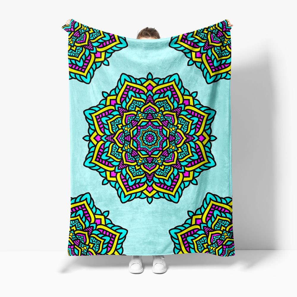 Colorful Paisley Mandala Pattern Throw Blanket Soft Fleece Bed Blanket Sofa Cover Decorative Throw Blanket Gift 75x100cm (30x40inch)