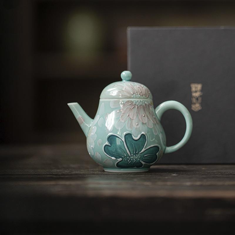 

125 мл ремесленная ручная роспись арита-яки чайник, облачно-синий с белым узором из цветов керамический чайник, фильтр с шаровым отверстием