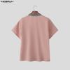INCERUN Summer Men Lace Tie Up Short Sleeve Casual Oversized Shirts