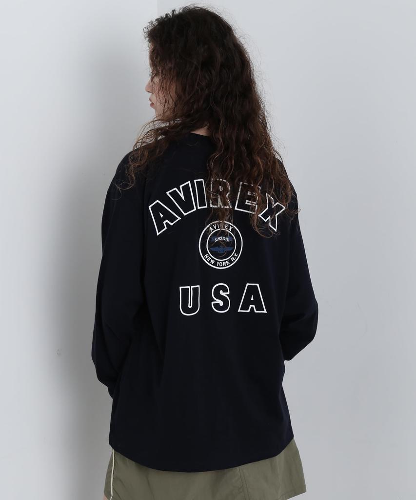 Avirex Long Sleeve Varsity Logo Size F Women's T-Shirt, 120, Navy, 783-4930601