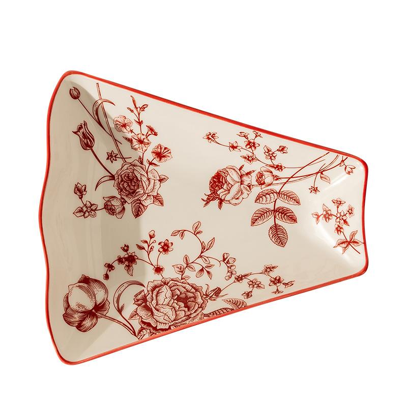 Rose Chinese Platter Ceramic Bowls And Plates Tableware Set Red Household Household Household Household High Temperature Casserole Stew Pot