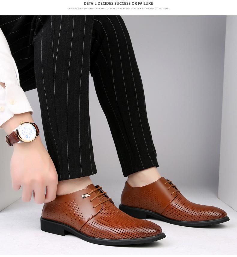 Men's Large Size Breathable Cowhide Leather Formal Shoes, Sizes 45-46, Lace-Up Casual Business Style.