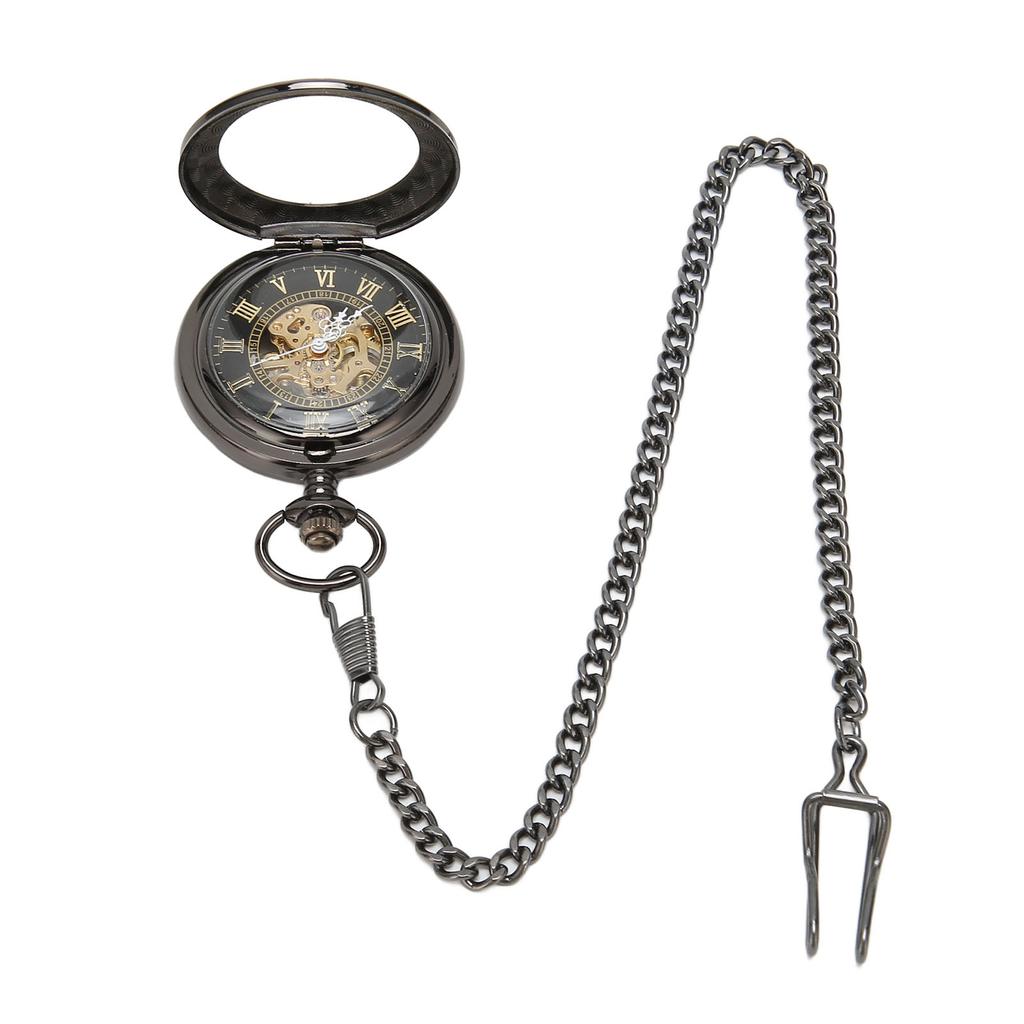 Mechanical Pocket Watch Vintage Double Case Watch Hand Wind Skeleton Pocketwatch with Chain