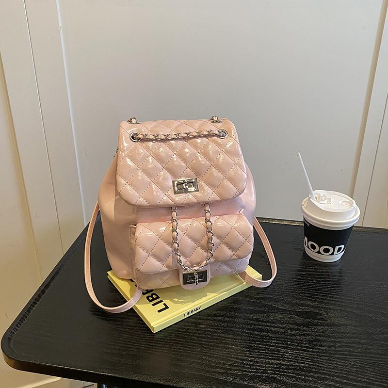 New High-end Fashion Light Luxury Pumping Belt Embroidered Thread Rhombus Backpack Versatile Women's Backpack Bag