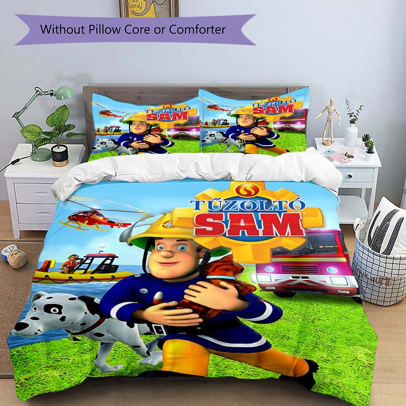 Fireman Sam'S Heroic Rescue Print 3Pcs Bedding Setduvet Cover With 2 Bedropillowcase Home Birthday Gift