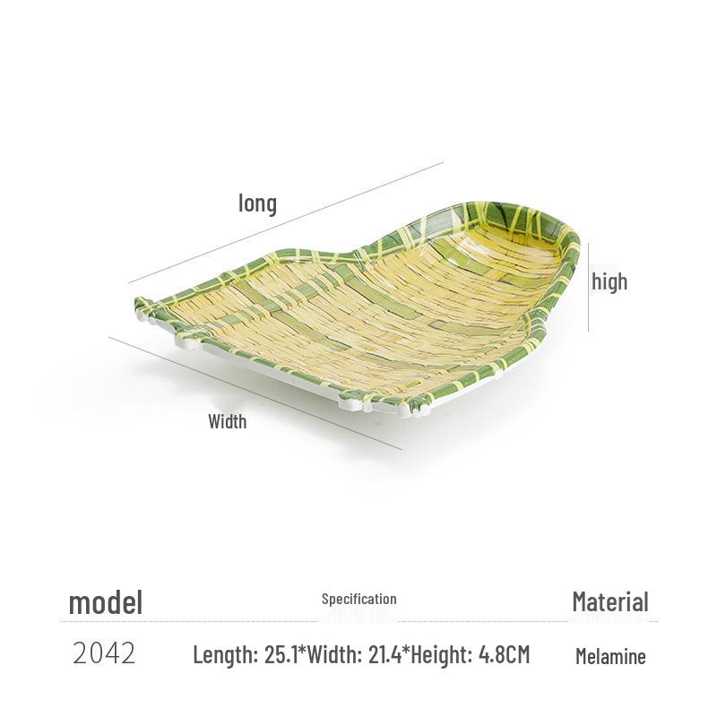 Kreative Melamin-Platte im Bambus-Web-Stil für Hot Pot, Grill und Dessert-Servieren