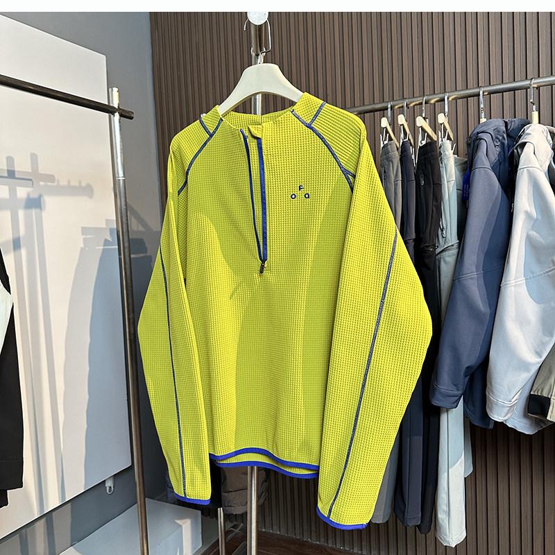 Waffle Knit Stand Collar Fleece-Lined Unisex Half-Zip Long-Sleeve Base Layer Tee