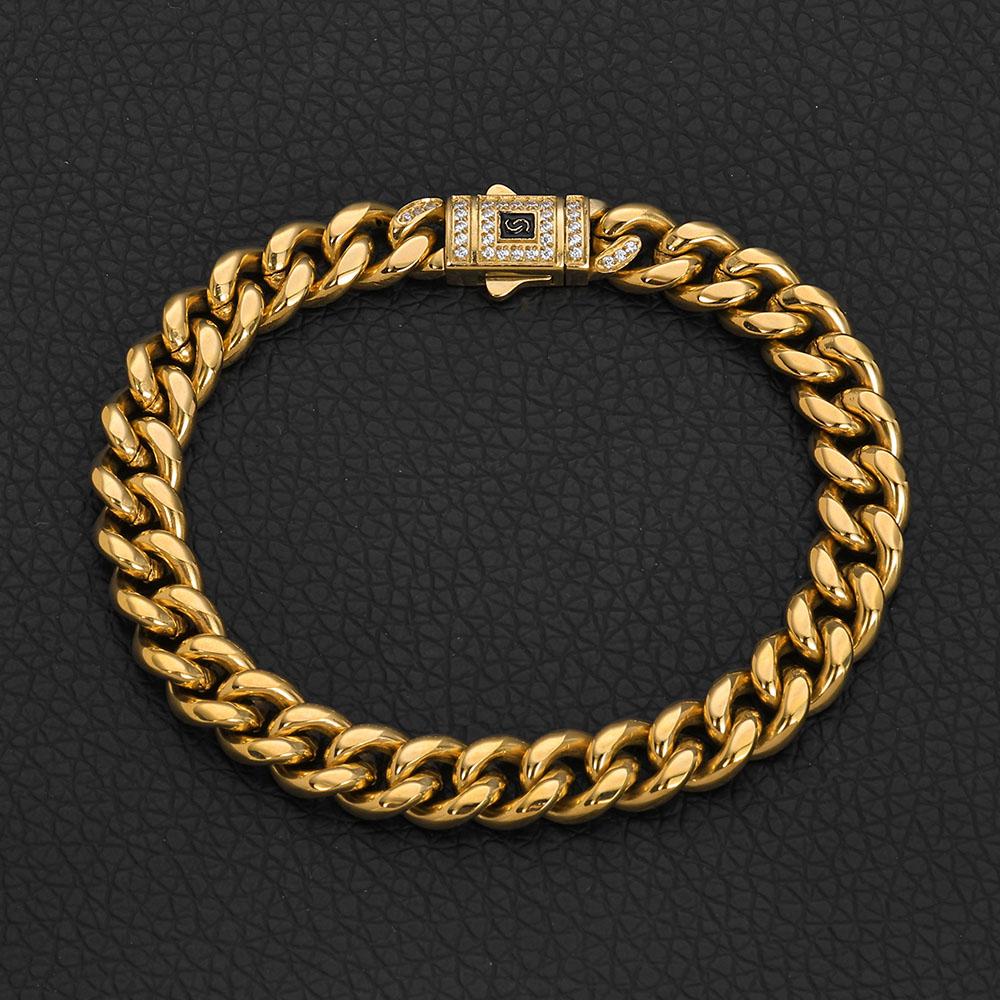 Stainless Steel Bracelet Miami Cuban Plated 14K Gold CNC Men's Jewelry High Polished 14MM Chain Luxury Gift