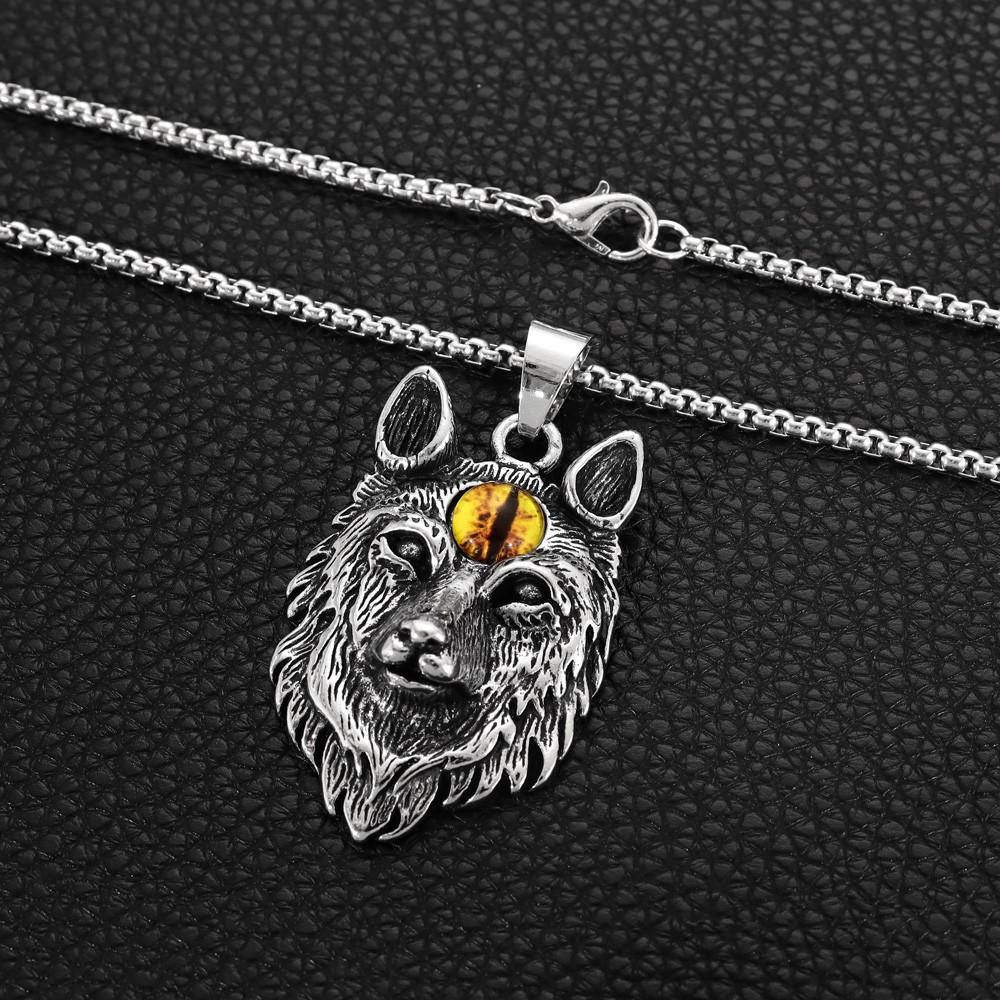 Retro Punk Wolf Totem Wolf Head Trendy Devil Eyes Men's Pendant Necklace
