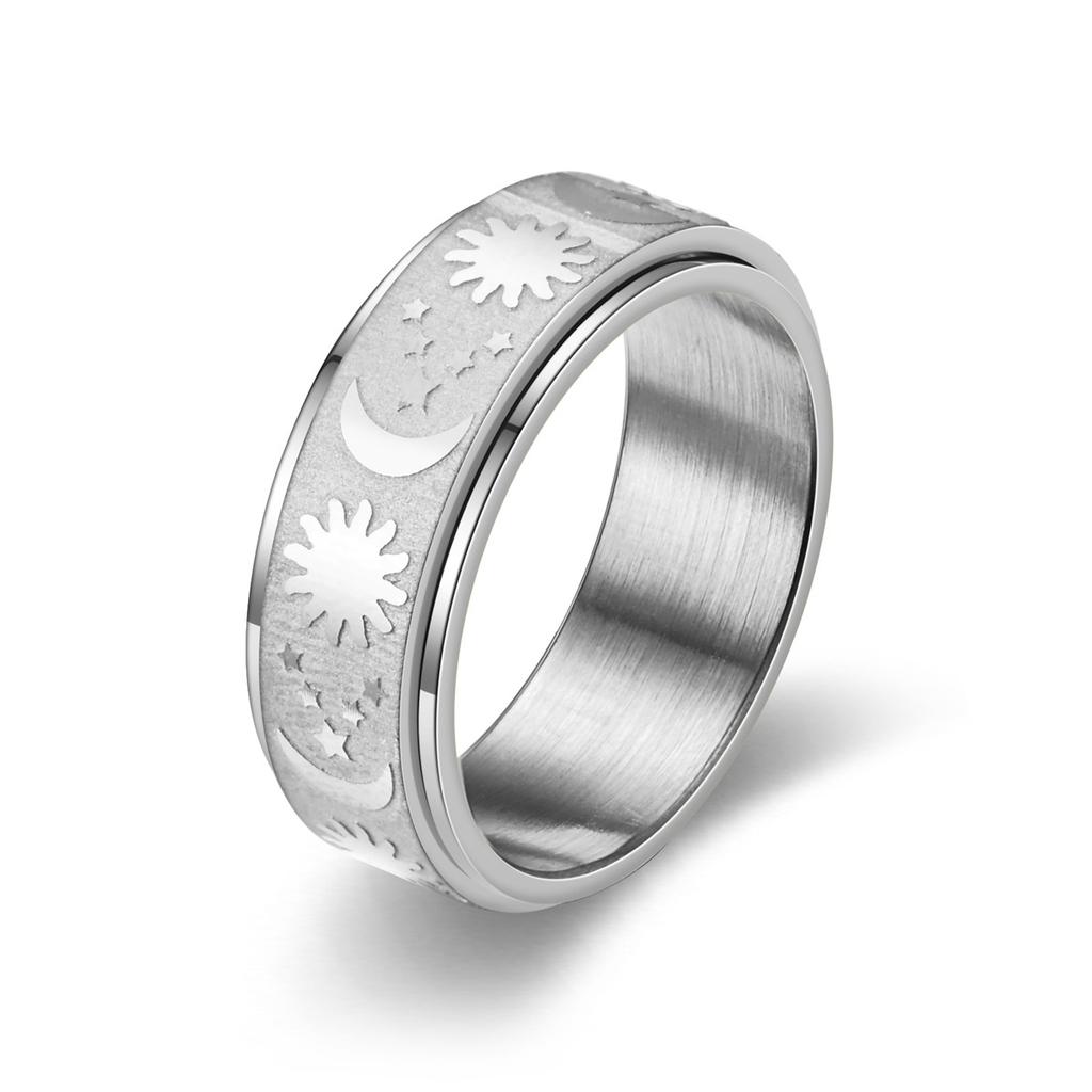 Neue Weihnachtsgeschenke Einfacher Angstlösender Ring Mit Stern Und Mond Für Frauen Edelstahl Fidget Ringe Schmuck Geschenk