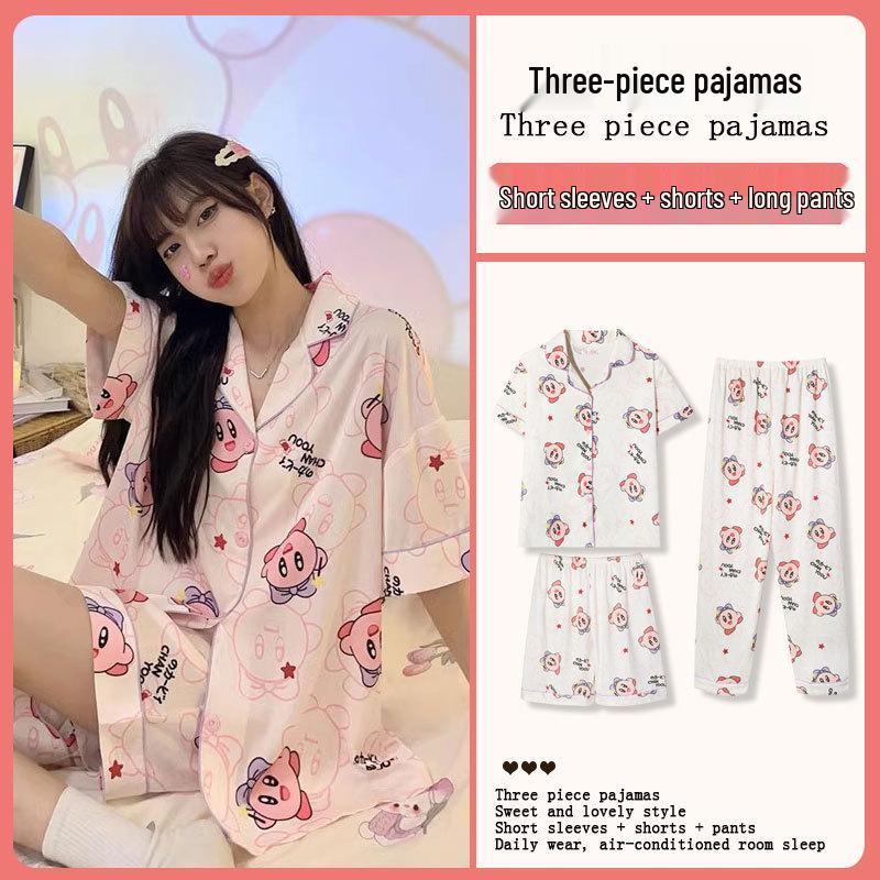 Summer Fashion Pajamas: Women's Short Sleeve Three-Piece Set with Cartoon Pacha Dog Design, Suitable for Home or Outdoors