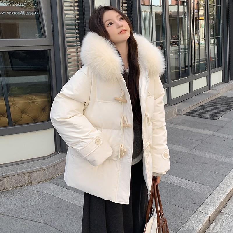 Womens Oversized Puffer Jacket With Faux Fur Collar Hooded Winter Coat 2026 Warm Thick Cotton-Padded Outerwear