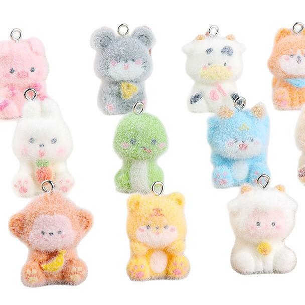 Flocked Zodiac Animal Pals Creative DIY Decoration for Bags Keychains Home Decor Cute Plush Charm Ornament Gift