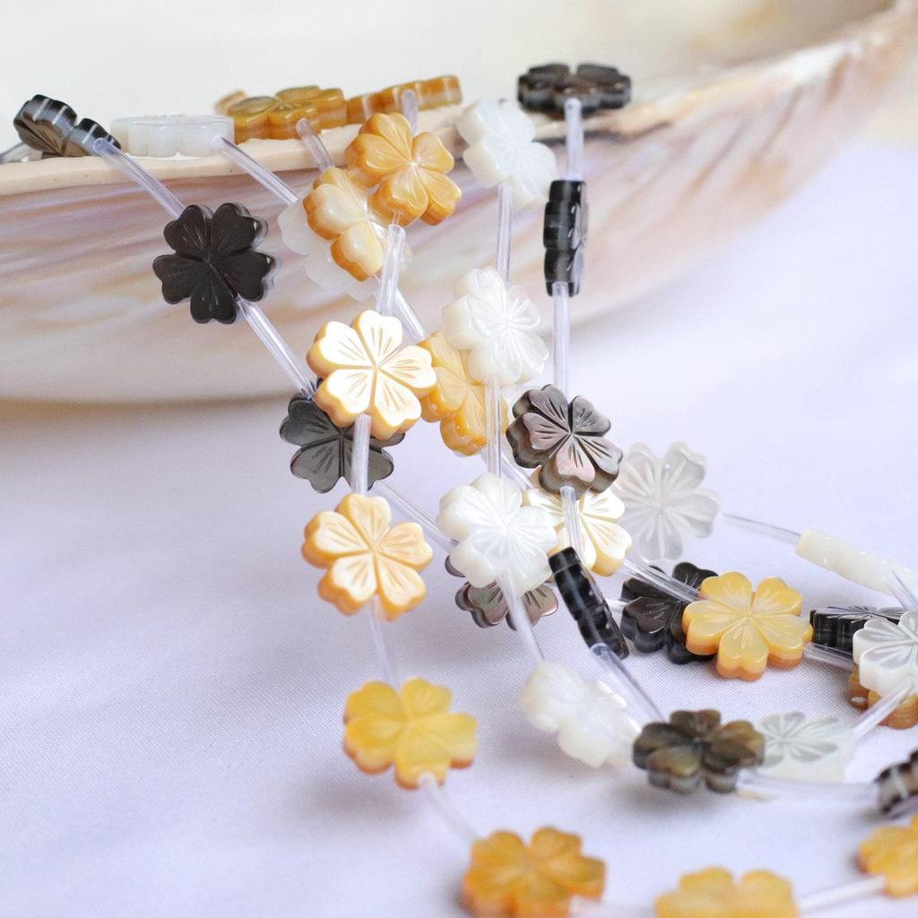 12mm Mother-of-Pearl Petal Carving Black & White Shell Beads for DIY Jewelry