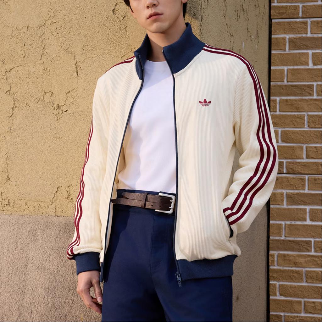 adidas Originals Stand Collar Zipper Striped Knit Jacket Men Jackets KY5769